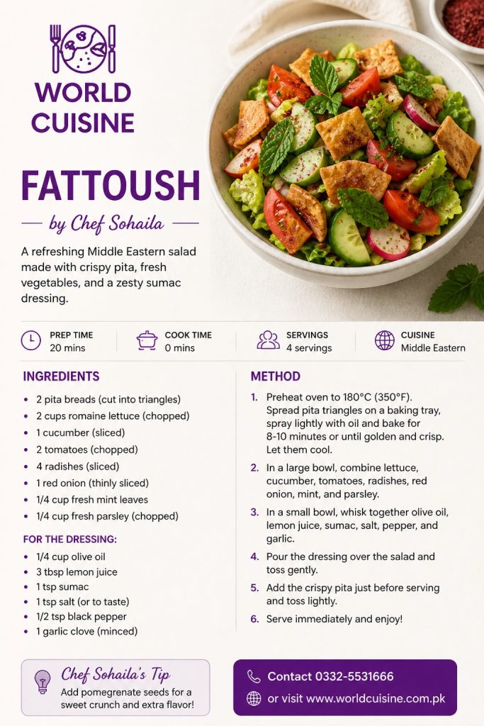 Arabic Fattoush Recipe Order Online In Karachi